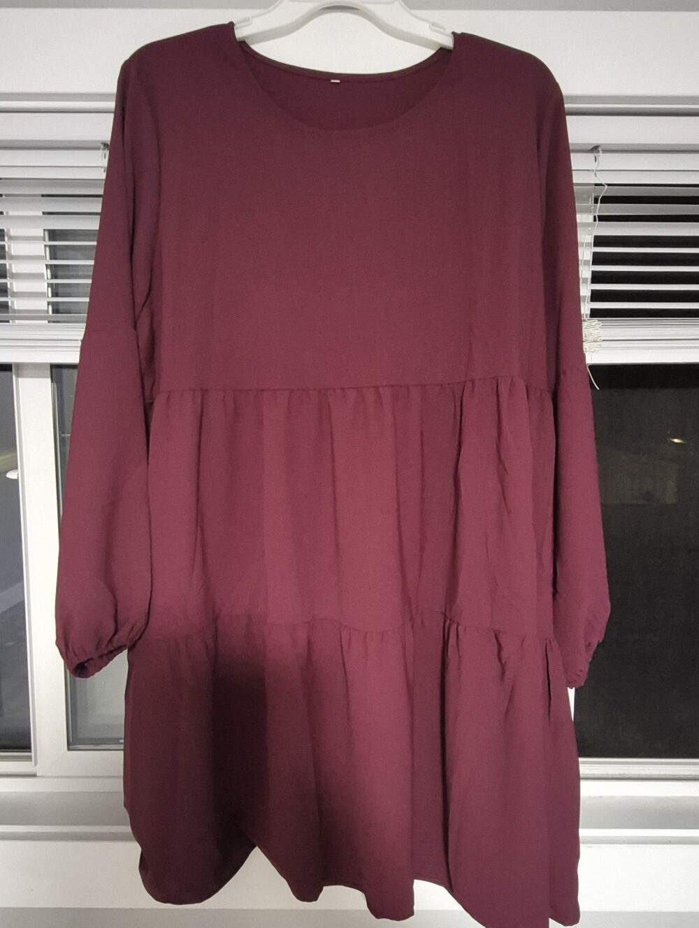 Amazon Women's Burgundy Long Sleeve Tiered Dress